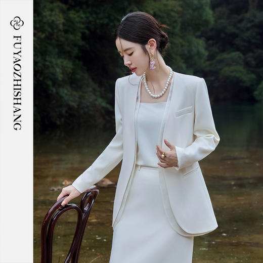 FUYAO扶摇 高级感醋酸西装两件套女秋季新款时尚宽版西服气质穿搭 商品图2