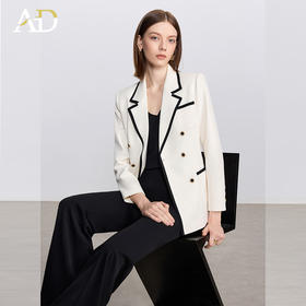 AD高端气质女神范职业装套装女2025新款黑色微喇裤撞色西服两件套