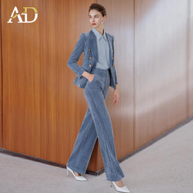 AD蓝色灯芯绒西装套装女2025新款高级感气质名媛高端职业装西服