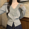 西遇韩系针织开衫女新款法式温柔V领蕾丝短款毛衣外套SS051620 商品缩略图2
