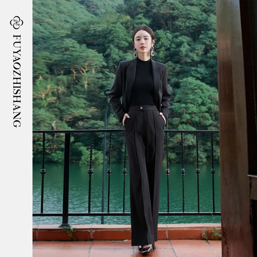 FUYAO扶摇 短款西装两件套女2025新款高级感黑色小西服时尚套装秋 商品图2