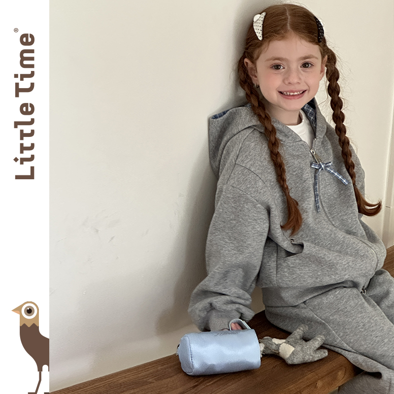 littletime女童套装2025秋新款儿童学院miu系长袖卫衣长裤两件套