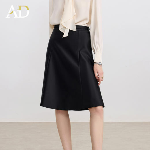 AD黑色皮裙女2025新款高端轻奢气质女神范中长款荷叶边A字半身裙 商品图1