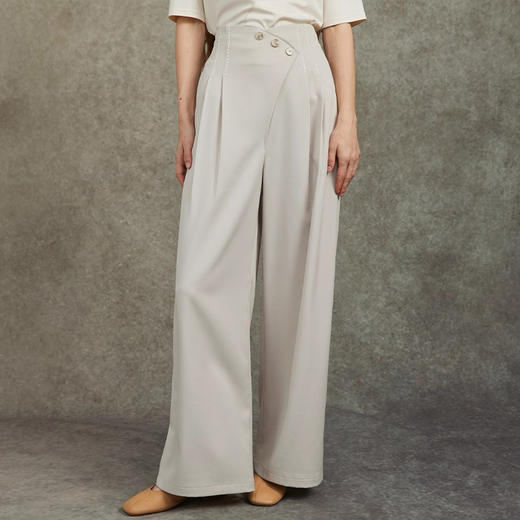 Famecoco范可儿设计感斜襟极简西装裤长裤高腰阔腿裤FAC6GA012 商品图0