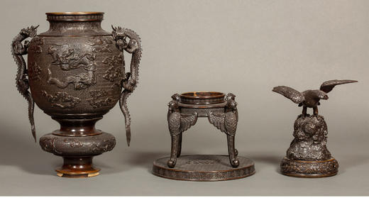 独角鹿西洋古董 19世纪末20世纪初日本明治时期出品祥龙纹双龙耳凤鸟四足铜雕大香炉 商品图6