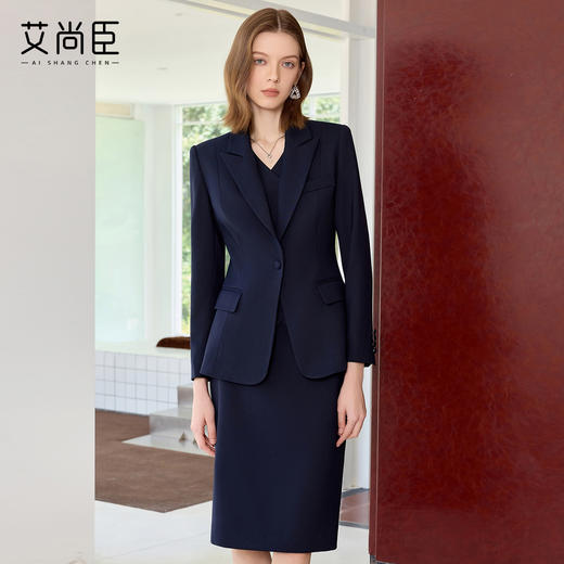 艾尚臣藏青色西装套装裙女高级感秋季气质商务正装小个子职业穿搭 商品图0