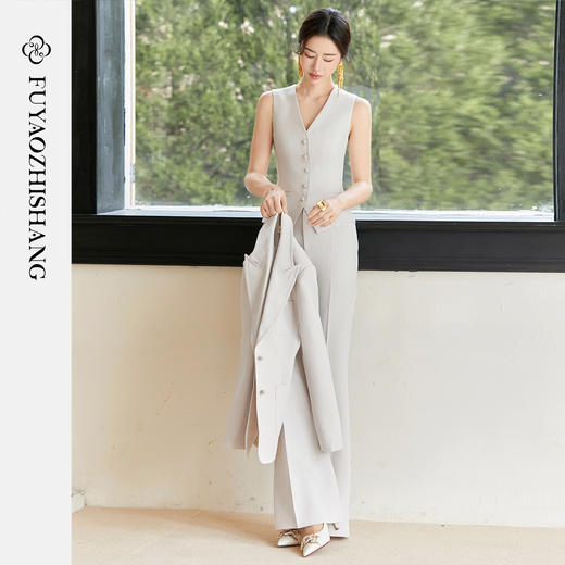 FUYAO扶摇 杏色西装套装女秋冬职业装高级感西服马甲老钱风三件套 商品图2