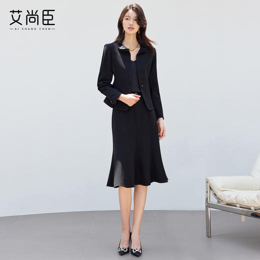 艾尚臣2025新款高级感黑色西装气质优雅正式场合时尚鱼尾裙两件套 商品图3