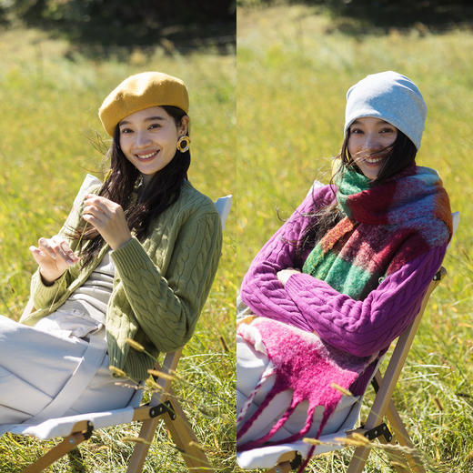 特绽放649朵/纯羊毛绞花圆领短款开襟毛针织衫女秋冬新款毛衣外套 商品图0