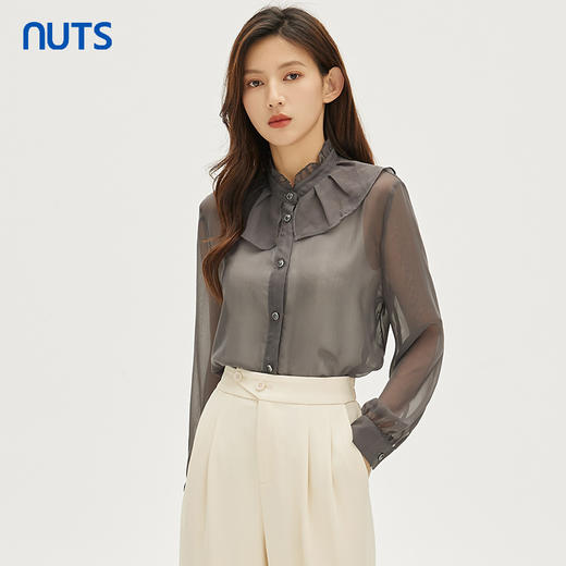 NUTS商场同款春秋季设计感小众薄款透视百搭长袖衬衫女332011143 商品图2