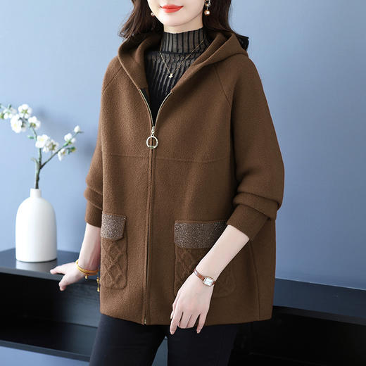 CC 10-5065连帽拉链时髦呢子针织开衫宽松外套 商品图1