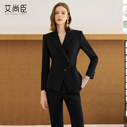 艾尚臣黑色西装套装女秋正式场合端庄套装轻职场通勤穿搭西服外套 商品图0