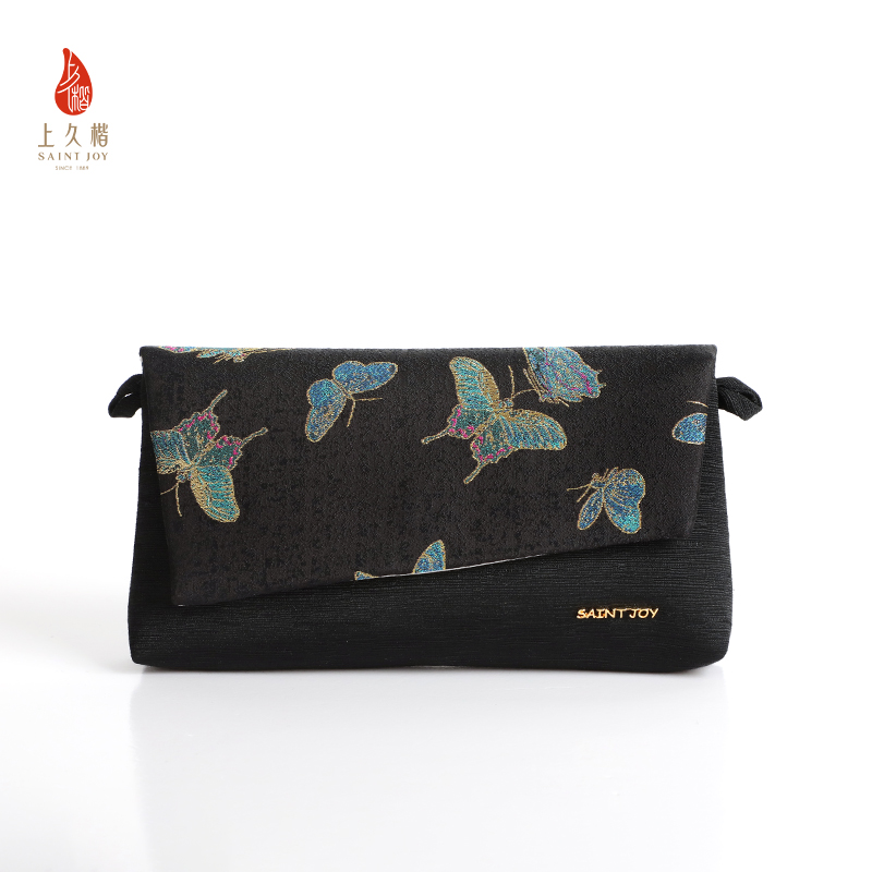 SAINTJOY/上久楷宋锦斜背包 晴春蝶戏图 彩黑金 XB3B095208001