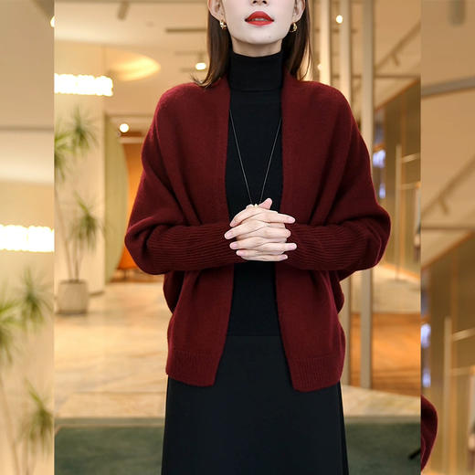 红色加厚保暖宽松针织开衫，百搭毛衣外套LJX-5036 商品图2