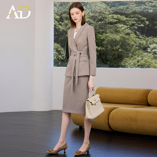 AD燕麦色西装套装女秋冬职业装高端公务员教师演讲主持人工作服 商品图2