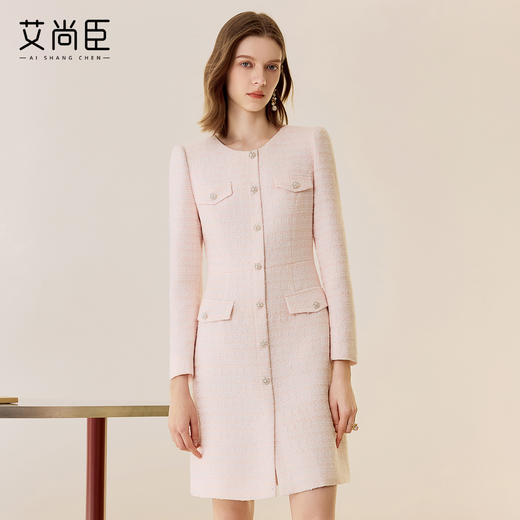 艾尚臣小香风气质连衣裙女2025秋冬新款圆领优雅修身显瘦通勤裙子 商品图2