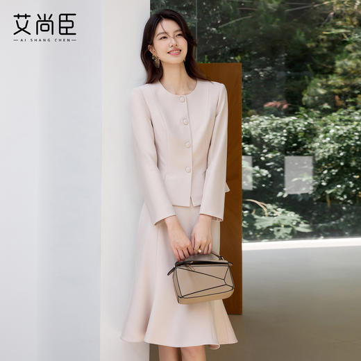 艾尚臣米色小香风套装气质名媛女神范时尚套装显瘦正式场合两件套 商品图3