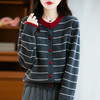 丁摩 100%纯羊毛宽松圆领条纹针织上衣M2-457 商品缩略图1