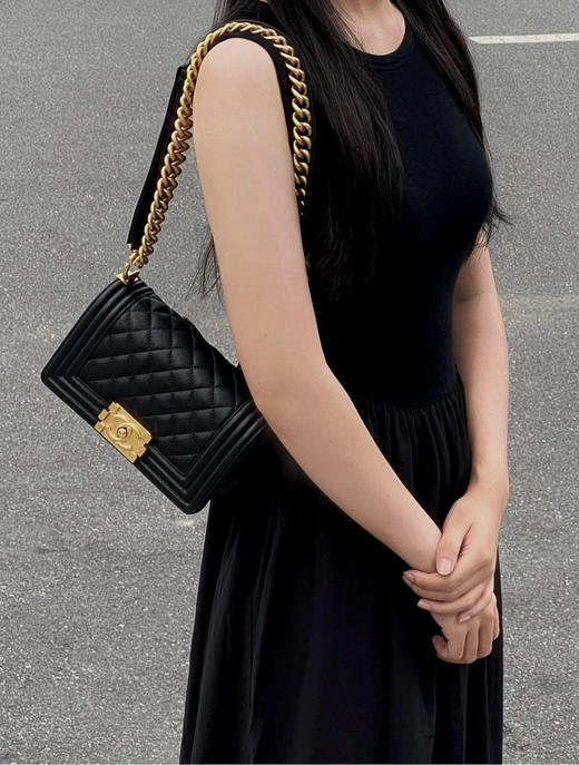 Chanel 小号 leboy 黑金 荔枝纹牛皮 芯片款 商品图1