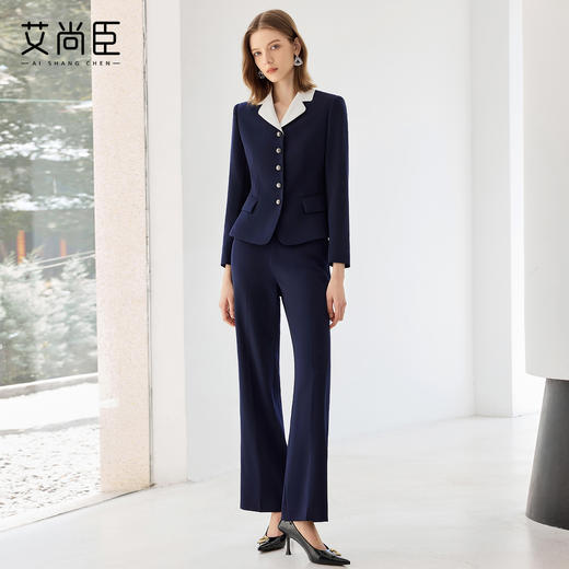 艾尚臣2025新款藏青色西装气质优雅西服套装时尚通勤正装两件套 商品图3