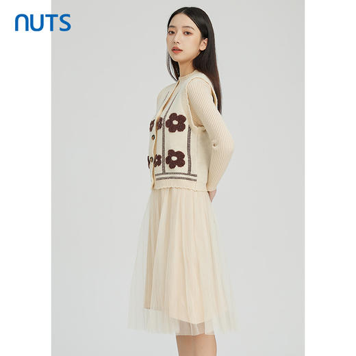 NUTS商场同款秋冬季设计感小众背心针织网纱连衣裙套装女241106577 商品图1