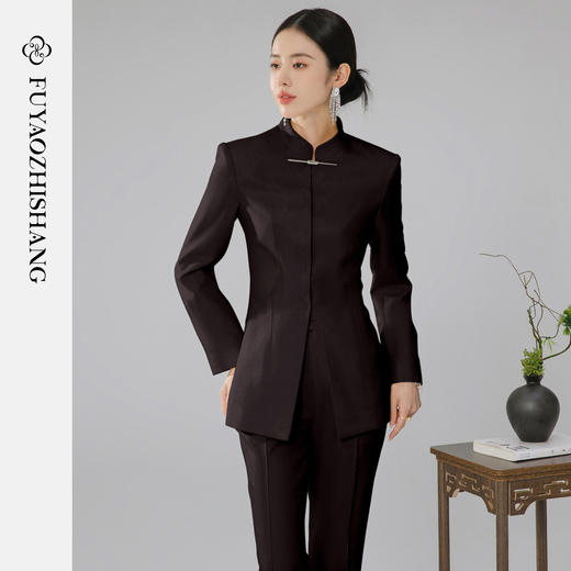 FUYAO扶摇 国风立领时尚套装女新中式气质西装两件套改良中山装秋 商品图1