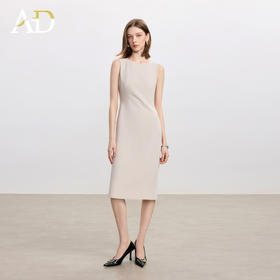 AD米杏色连衣裙女气质内搭西装裙2025秋季职业装中长款通勤无袖裙