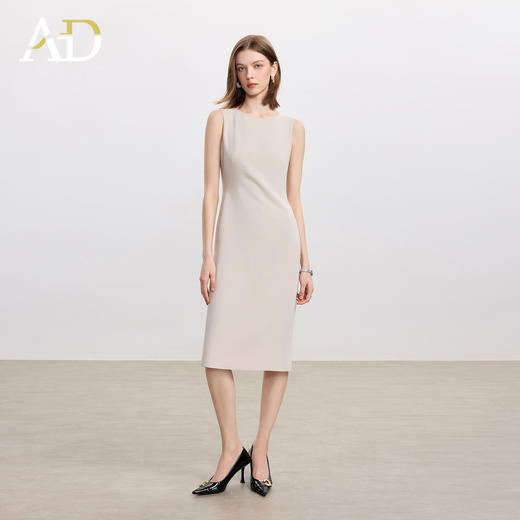 AD米杏色连衣裙女气质内搭西装裙2025秋季职业装中长款通勤无袖裙 商品图0