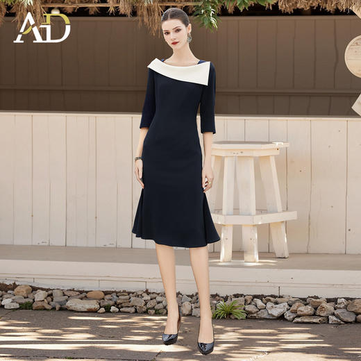 AD法式赫本黑色西装连衣裙女设计感名媛职业裙宴会主持小礼服鱼尾 商品图3