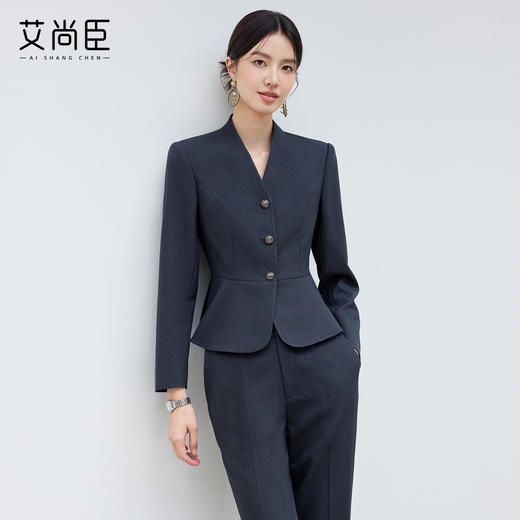 艾尚臣新款高级感青灰色西装时尚气质酒店经理接待西装套装两件套 商品图0