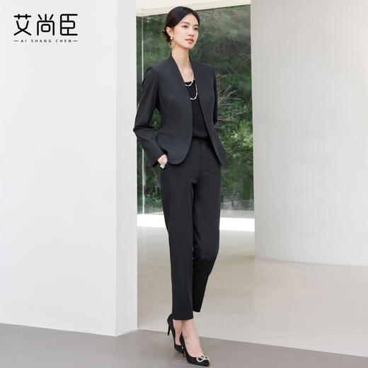 艾尚臣2025新款职业套装黑色气质通勤工作服正式场合职场西装套装 商品图4