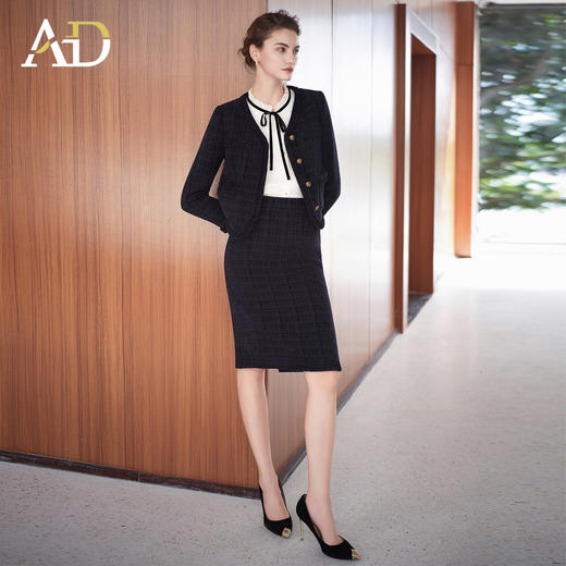 AD法式圆领小香风外套女藏青色雪尼尔套装2025新款秋冬职场两件套 商品图0