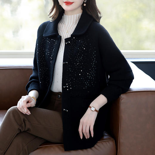 CC 10-5062亮片呢子针织开衫翻领纽扣外套洋气显瘦上衣 商品图1