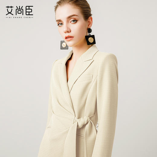 艾尚臣杏色西装连衣裙女早秋新款通勤连身裙气质高端职业装A字裙 商品图2