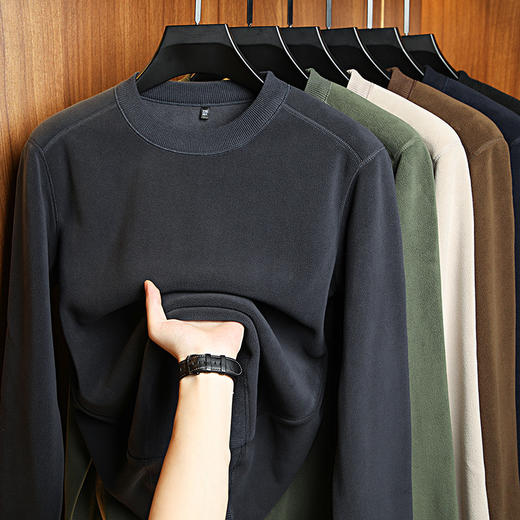 买1送1 男秋冬款纯色加绒加厚保暖打底衫380克双面奥粒绒圆领卫衣 商品图4