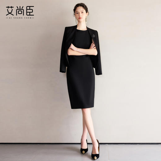 艾尚臣黑色西装外套女早秋气质名媛轻职场正装青果领商务西服套装 商品图3