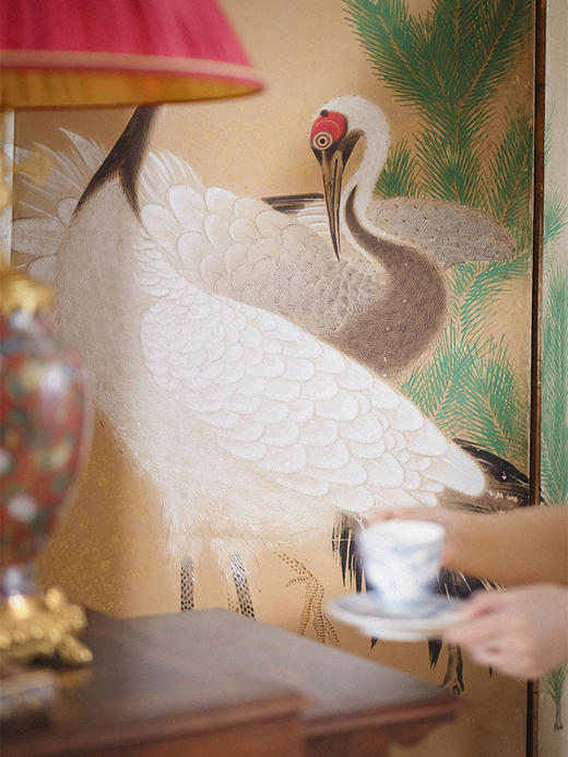 【已售】独角鹿西洋古董 20世纪日本大正时期出品「松鹤」主题纸本撒金六曲屏风 商品图2