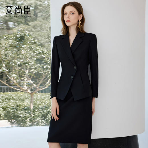 艾尚臣黑色职业套裙女秋酒店前台接待工作装高端气场强大西装套装 商品图2