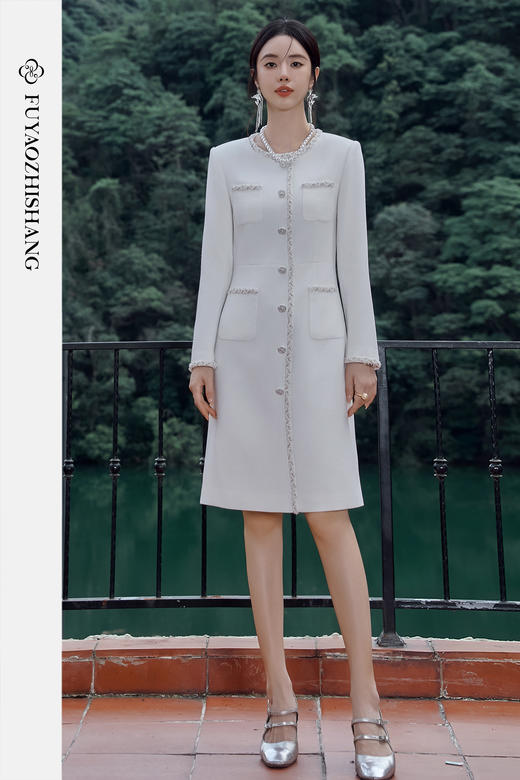 FUYAO扶摇 小香风连衣裙女秋冬新款精致高级感法式显瘦粗花呢裙子 商品图5