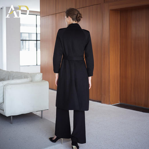 AD羊毛呢子大衣女黑色赫本风收腰气质中长款外套2025秋冬保暖外套 商品图4