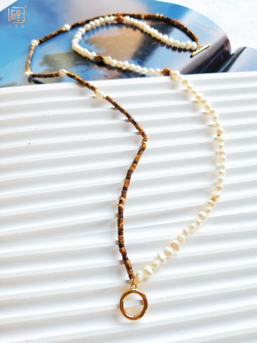 三生石美拉德色系 虎睛石巴洛克珍珠设计项链 商品图7