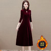 OMS-CB307时尚洋气大码加绒金丝绒连衣裙女冬季2025新款修身气质过膝打底裙 商品缩略图2