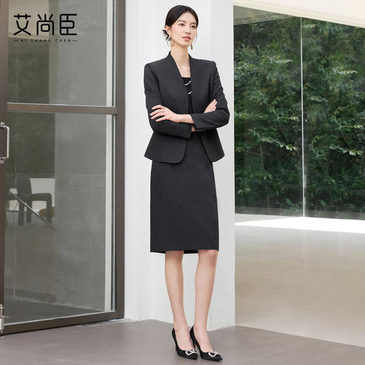 艾尚臣2025新款高级感时尚气质黑灰色西装酒店经理修身显瘦两件套 商品图3