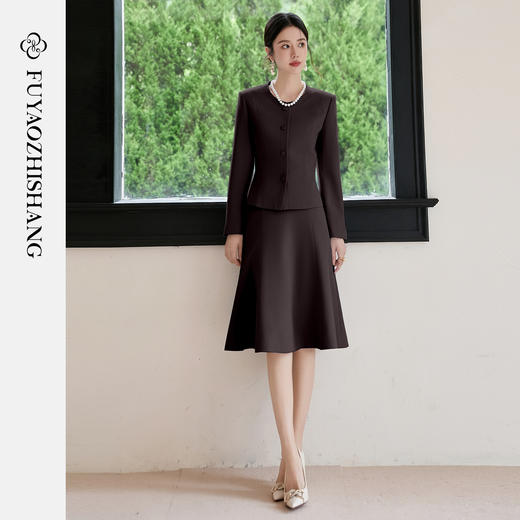 FUYAO扶摇 短款西装外套女秋冬高级感气质棕色小香风西服时尚套装 商品图2