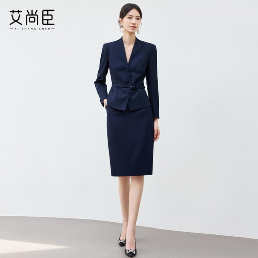 艾尚臣藏青色气质轻熟风职业西装套裙珠宝店酒店职收腰显瘦工作服 商品图4