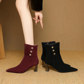 【预售5天】羊反皮粗高跟短靴女秋冬季小香风复古短筒瘦瘦靴女时装靴DB&M6563