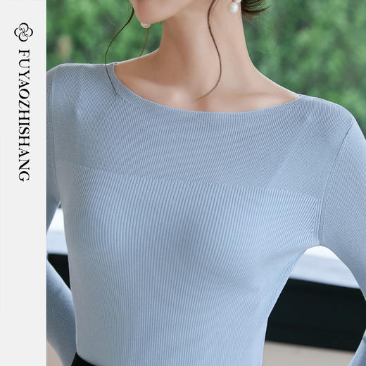 FUYAO扶摇 【纯羊绒】一字领修身针织衫女2025新款朦胧透视上衣冬 商品图2