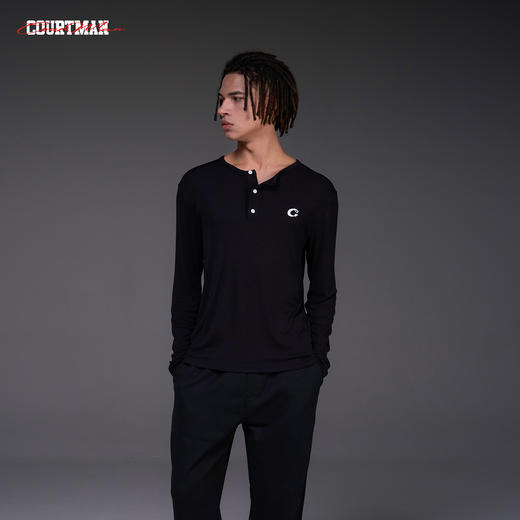 COURTMAN野球帝软糯丝滑螺纹坑条亨利领长袖T恤秋季新品情侣百搭 商品图5