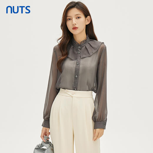 NUTS商场同款春秋季设计感小众薄款透视百搭长袖衬衫女332011143 商品图0