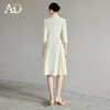 AD米色中袖连衣裙女气质名媛高端女神范高级感小翻领大摆西装裙子 商品缩略图4